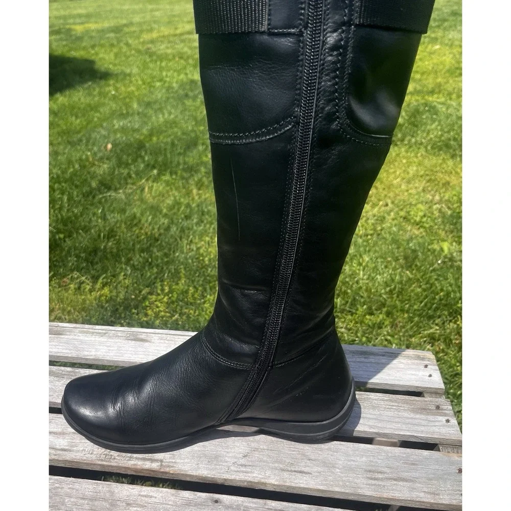 Paul Green Knee‎ High Riding Boots Black Leather Women's Shoe Size 6.5 UK 4